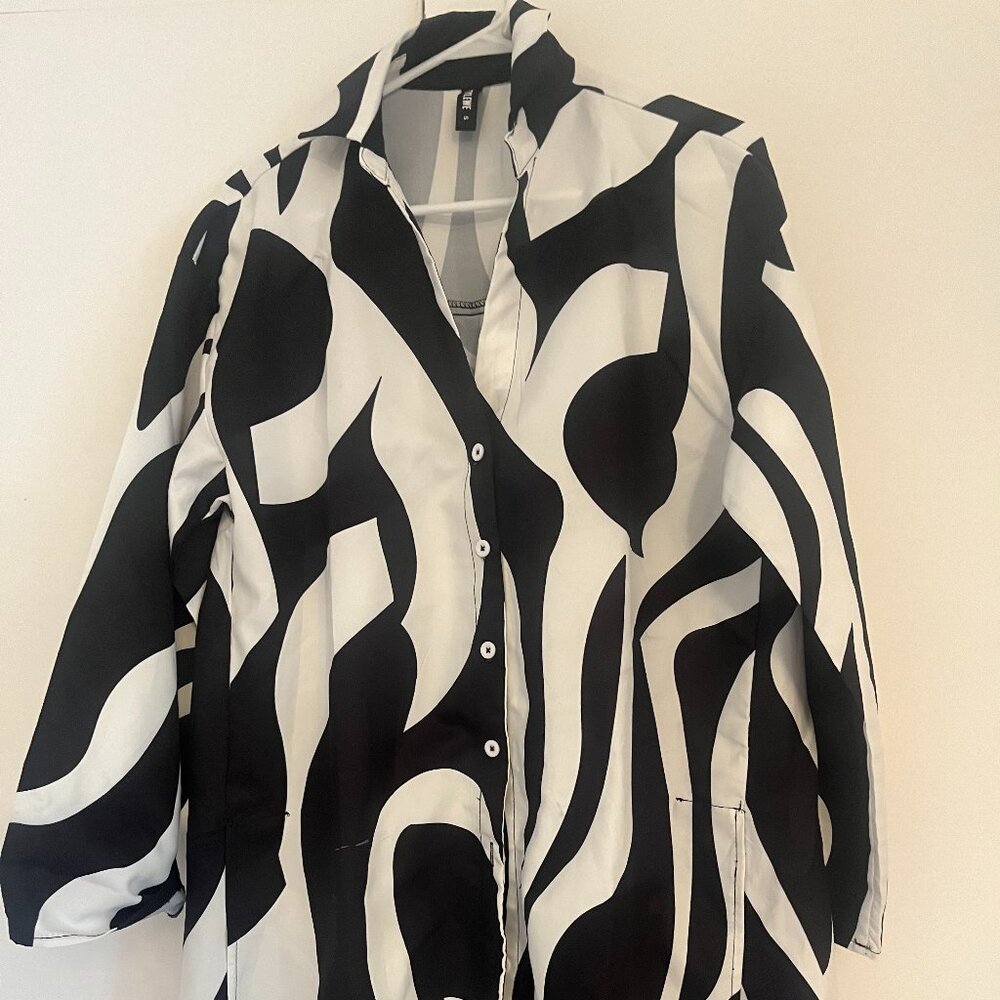 STYLEWE LONG SLEEVE SHIRT COLLARED DRESS COVERUP TUNIC ABSTRACT PRINT S